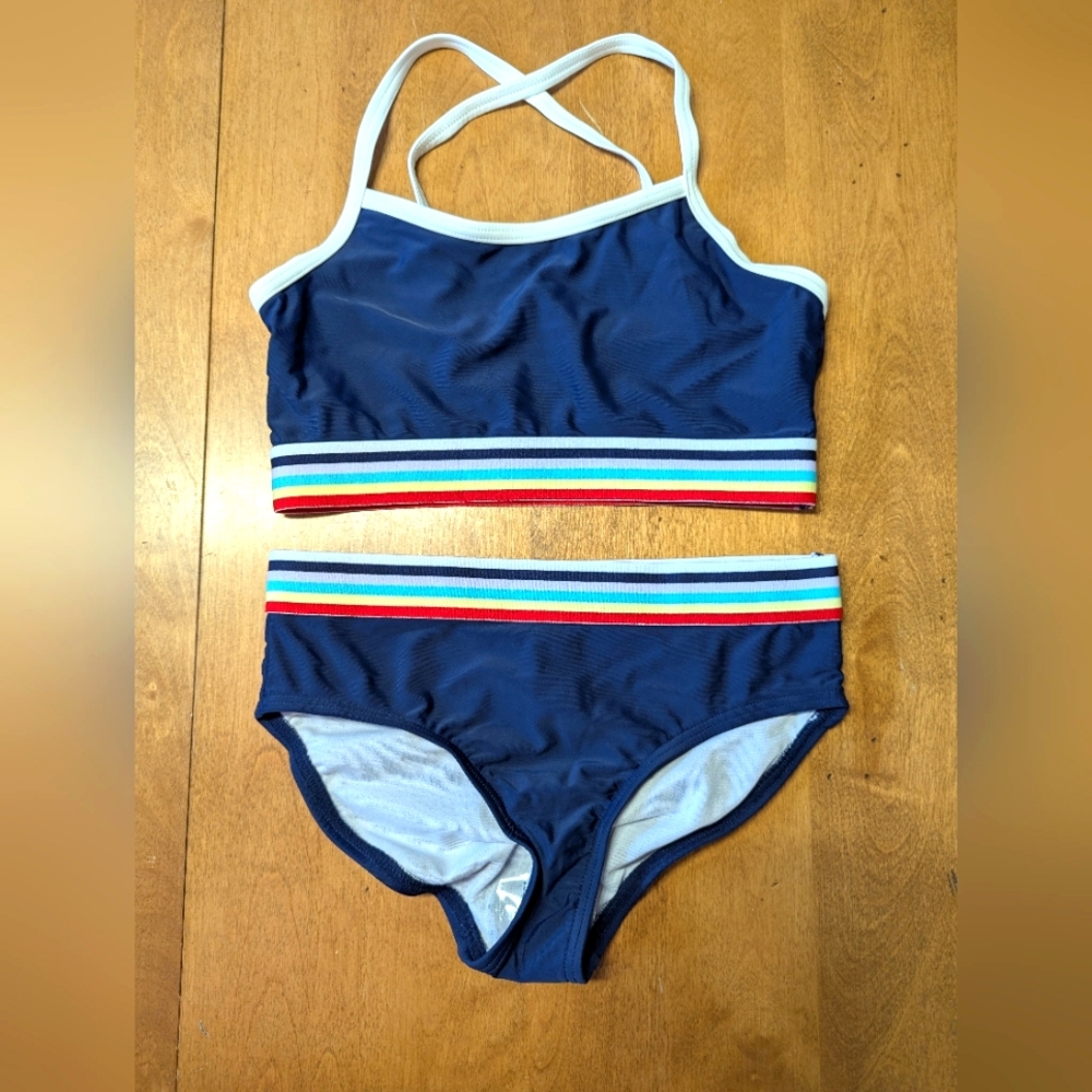 3/$14 NWOT Kids Swim Set in Navy with Multicolor Stripes